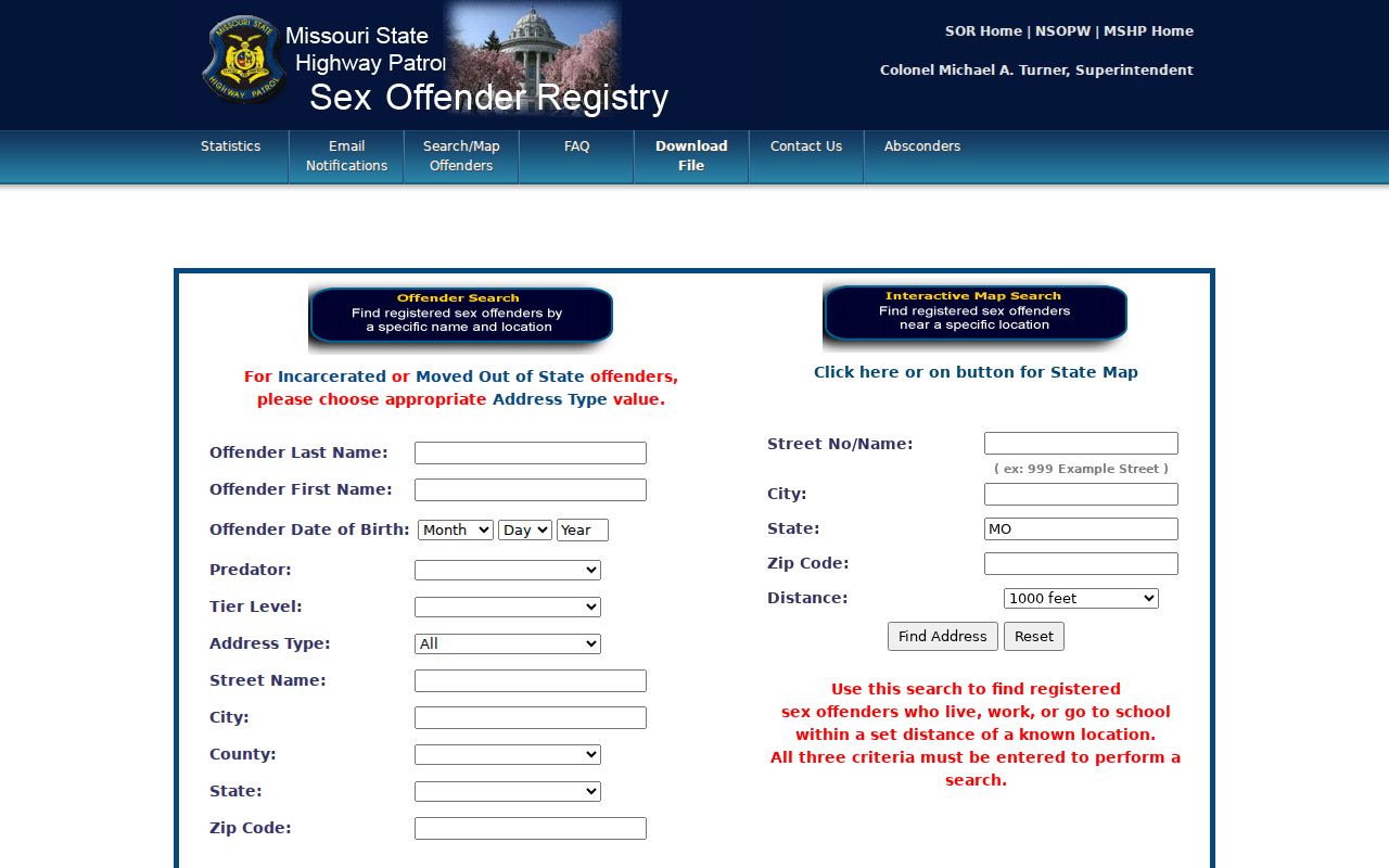 Dade County sex offender search results in the Missouri registry