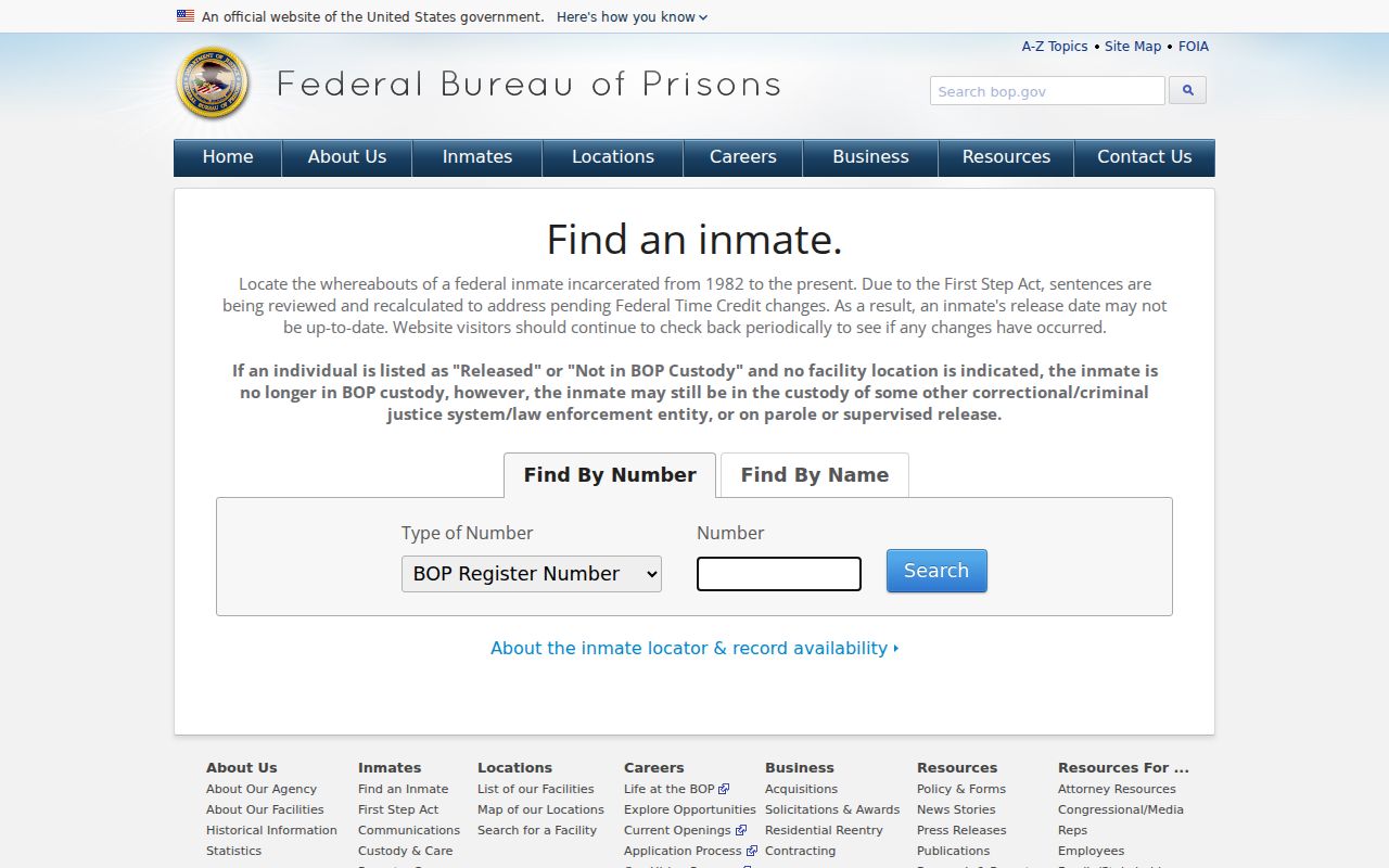 Federal inmate locator used for federal custody connected to Dade County